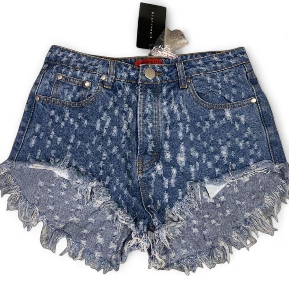Signature 8 Y2K Distressed High Rise Button Fly Denim Cutoff Shorts Womens Large